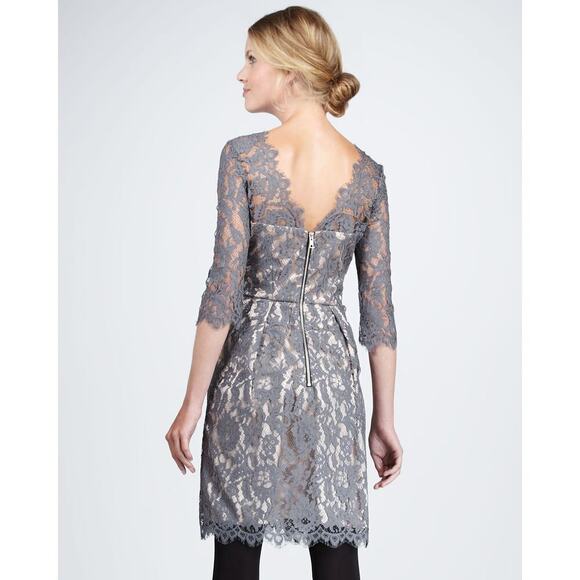 Milly Stella Lace Dress Gray Size 4 Mini Cocktail Evening Wedding Night Out - Picture 4 of 15